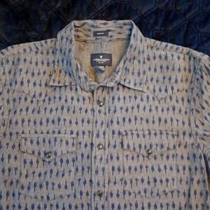 American Eagle Slim Fit Western Denin Snap Front Long Sleeve Shirt